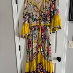 Aratta Floral Dress with Yellow Trim